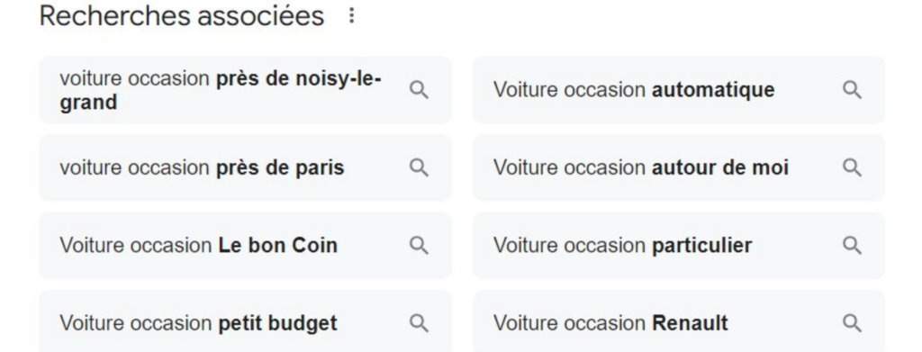 Exemples de recherches associées dans Google.