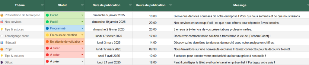 Modèle de calendrier éditorial pour les réseaux sociaux